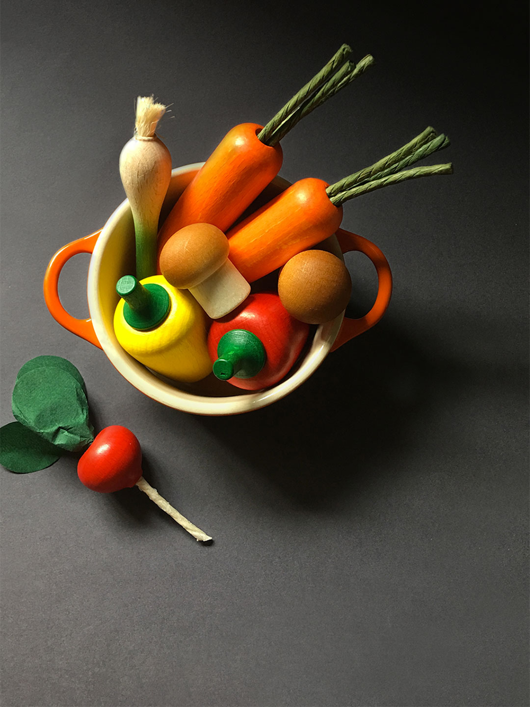 Assorted Wooden Vegetables in Crate
